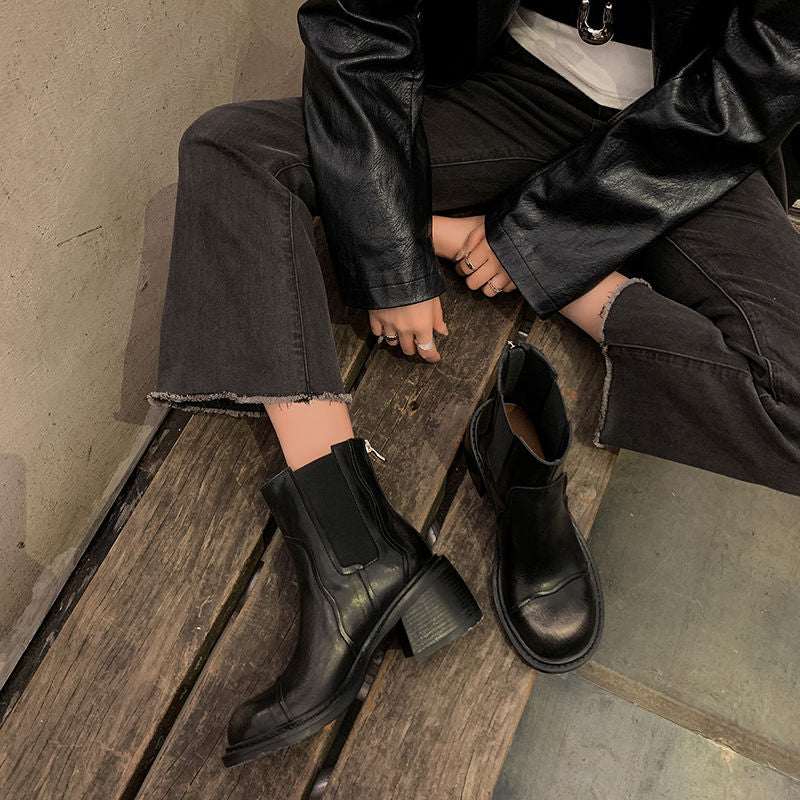 Karin Luna In Stock Spot Goods  Round Toe Stretch Round Toe Chelsea Short Boots