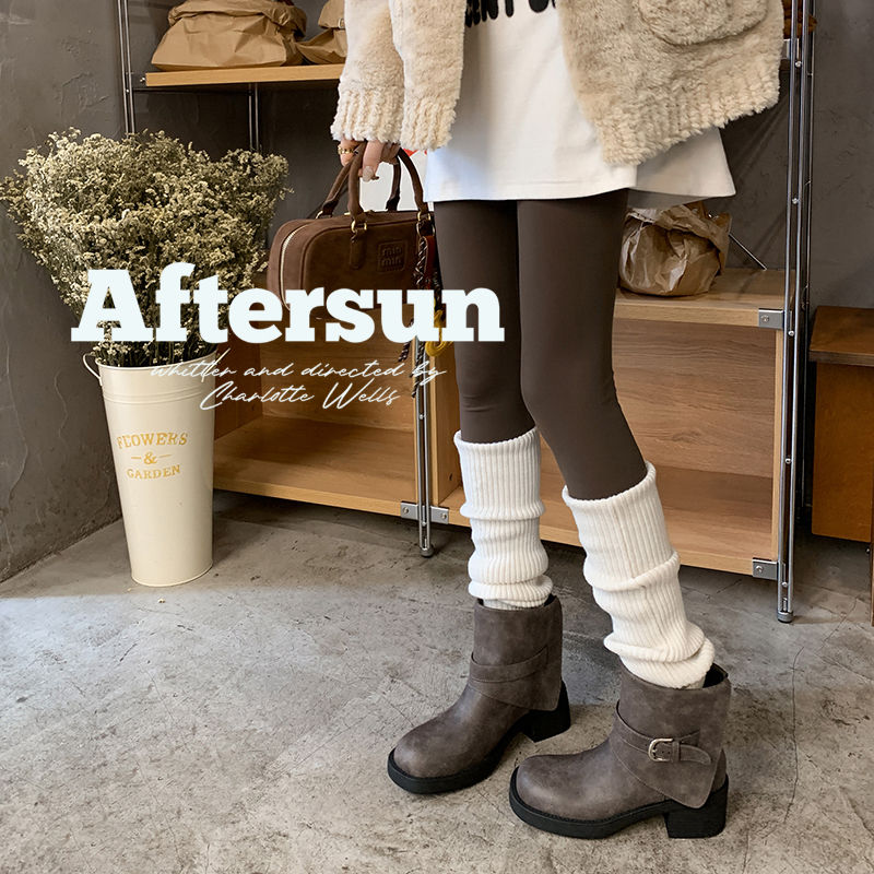 Karin Luna In Stock Spot Goods Versatile Basic Round Toe Belt Buckle Thick Sole Tube Boots