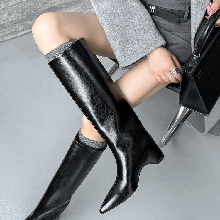 Karin Luna Minimalist Style High Tube Pointed Toe Hidden Heel Boots
