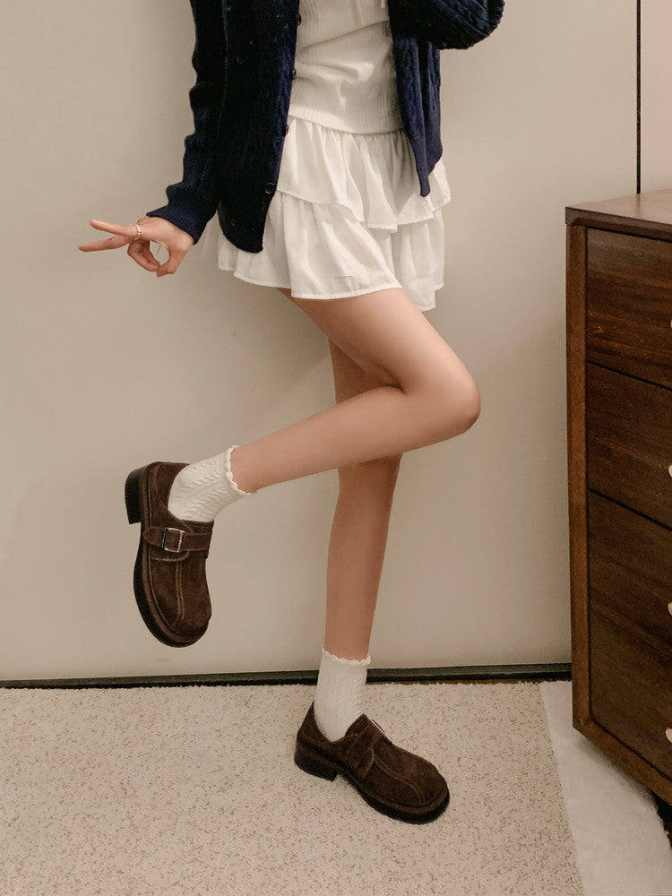 Karin Luna In Stock Spot Goods Metal Round Toe Cow Leather Thick Sole Flats