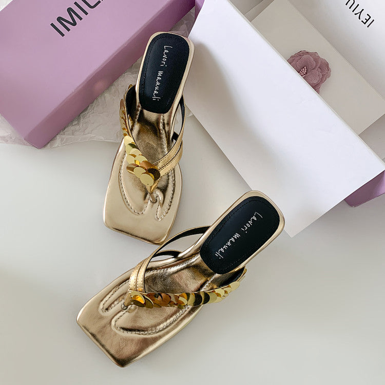 Karin Luna In Stock Spot Goods   Sequin One-Strap Irregular Heel Sofa Insole Flip-Flops