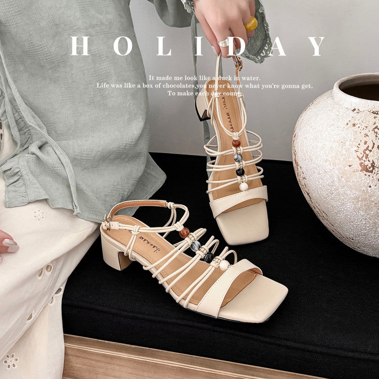 Karin Luna Bohemian Vacation Style~Square Toe Open Toe Sandals