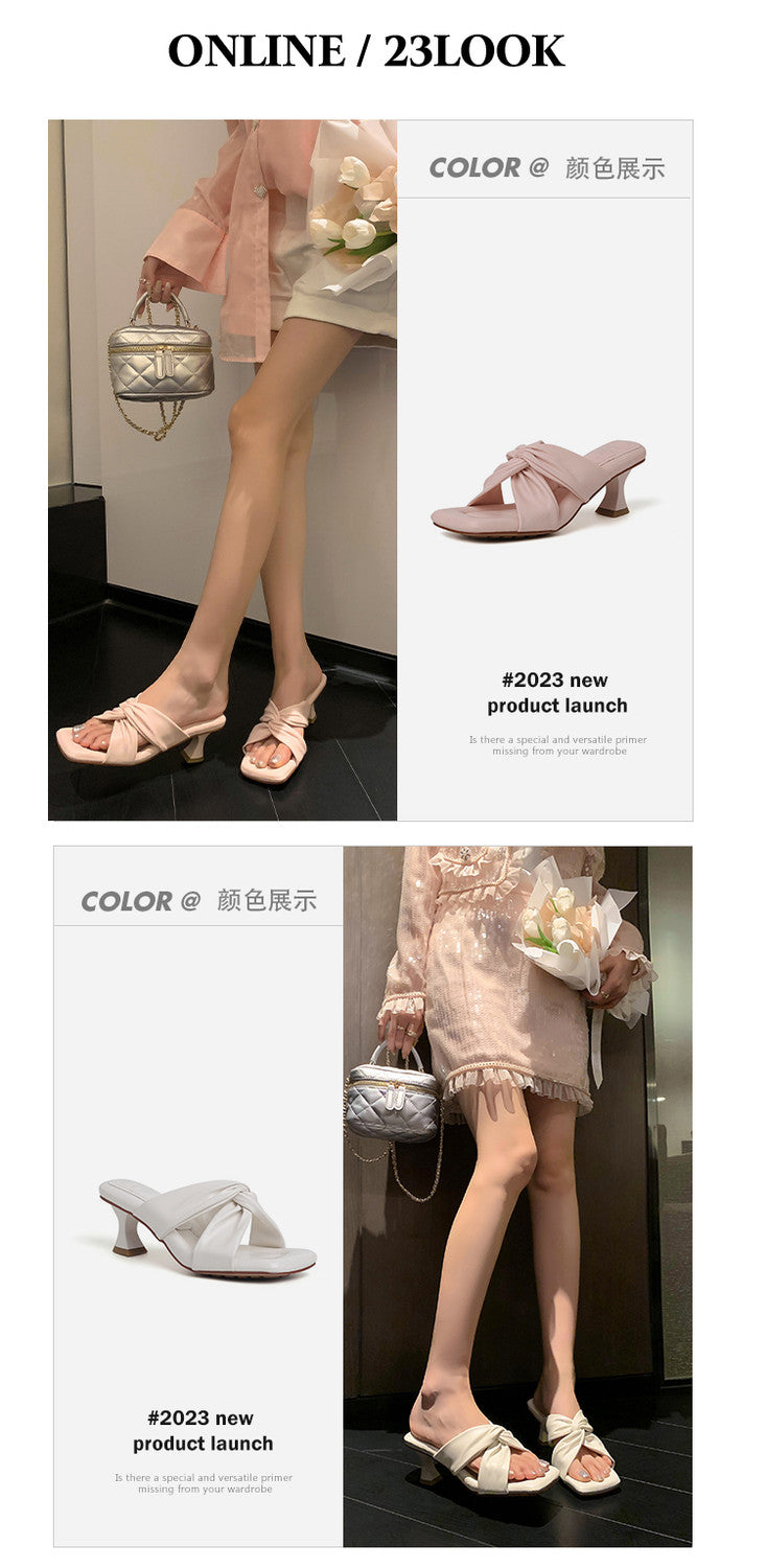 Karin Luna In Stock Spot Goods   Absolutely amazing4Color Cross Strap Thick Heel Square Toe Soft Slippers