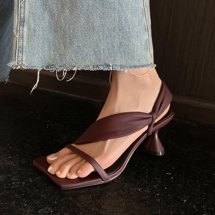 Karin Luna Best-selling in stock Minimalist Style  All-Matching Irregular Ultra-Soft Strap Square Toe High Heels