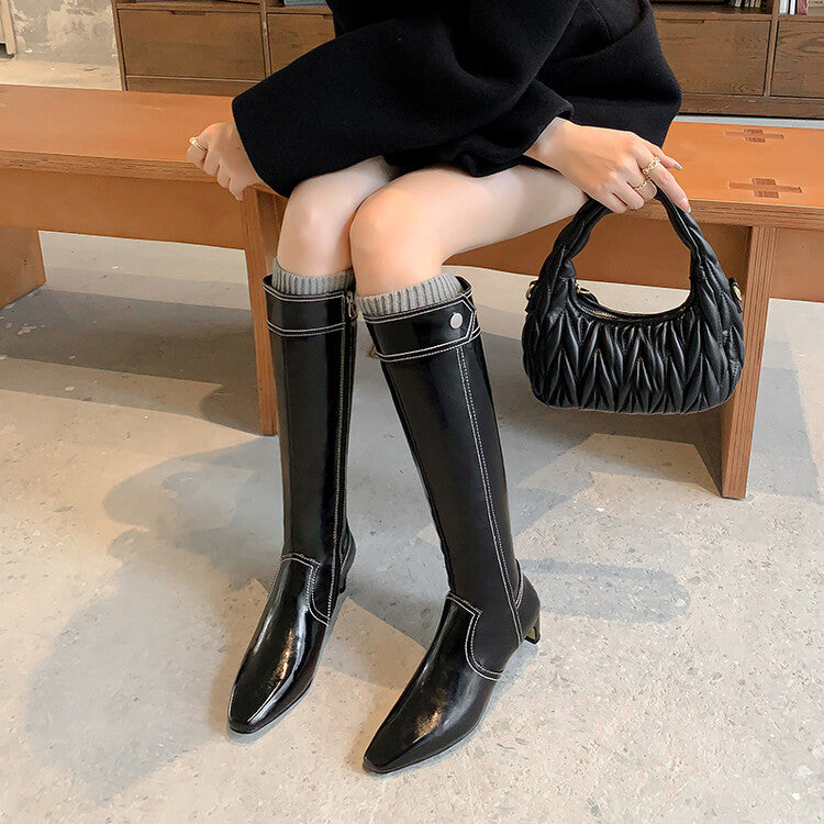 Karin Luna In Stock Spot Goods  Vintage Open Stitch Small Square Toe High Heel Side Zipper Riding Boots