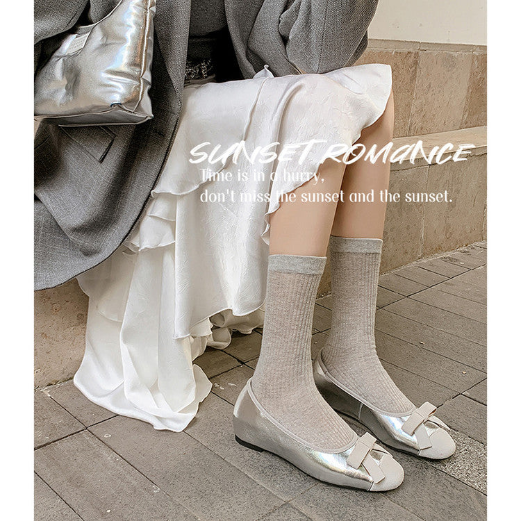 Karin Luna In Stock Spot Goods    Color Block Sweet Bowknot Hidden Wedge Shallow Mouth Flats