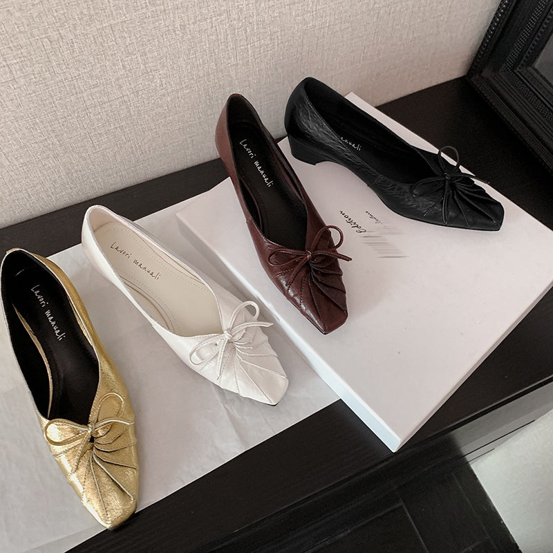 Karin Luna French Style Wrinkled Square Toe Height-Increasing Flats