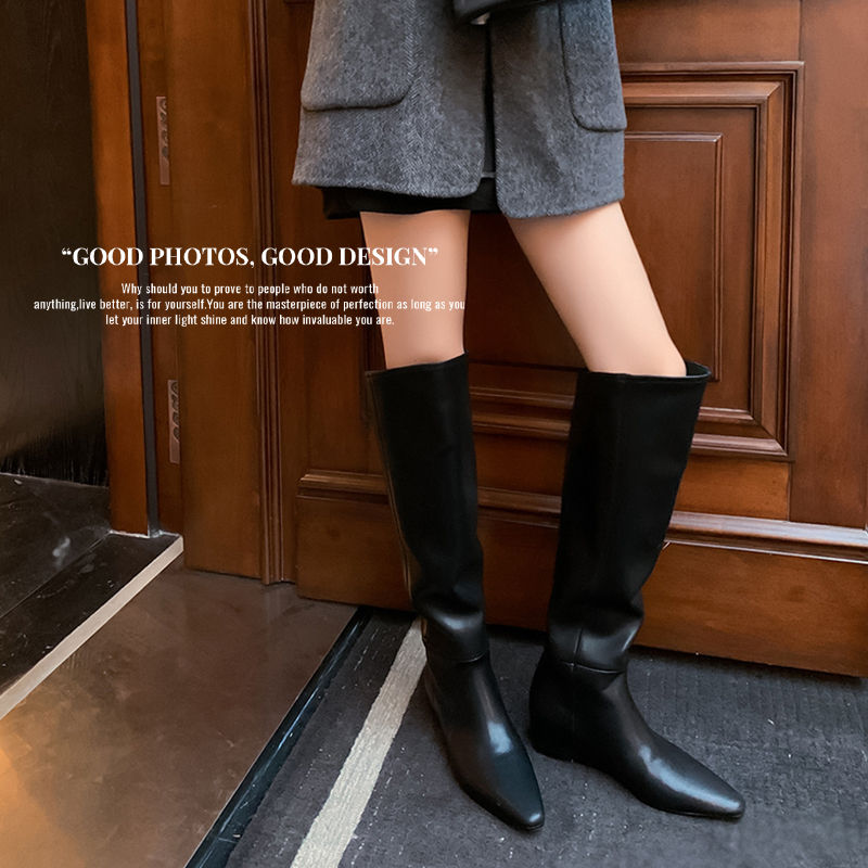 Karin Luna Elegant Style Slanted Inner Height-Increasing Long Boots