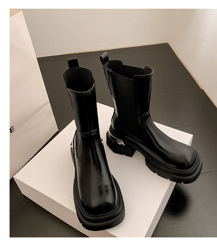 Karin Luna In Stock Spot Goods Casual Square Toe Thick Sole Chelsea Short Boots