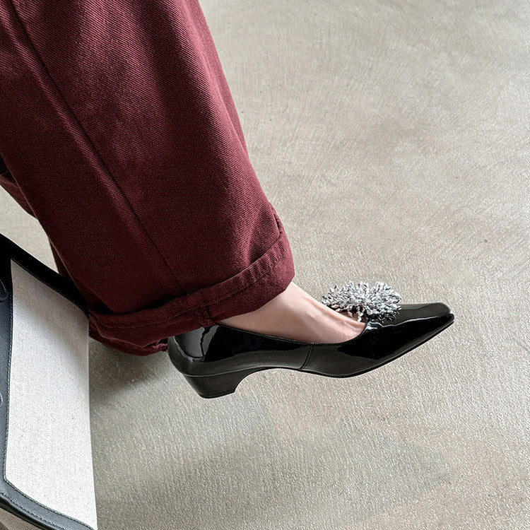 Karin Luna In Stock Spot Goods Exquisite Fireworks Buckle Small Square Toe Chunky Heel Commuter Shoes