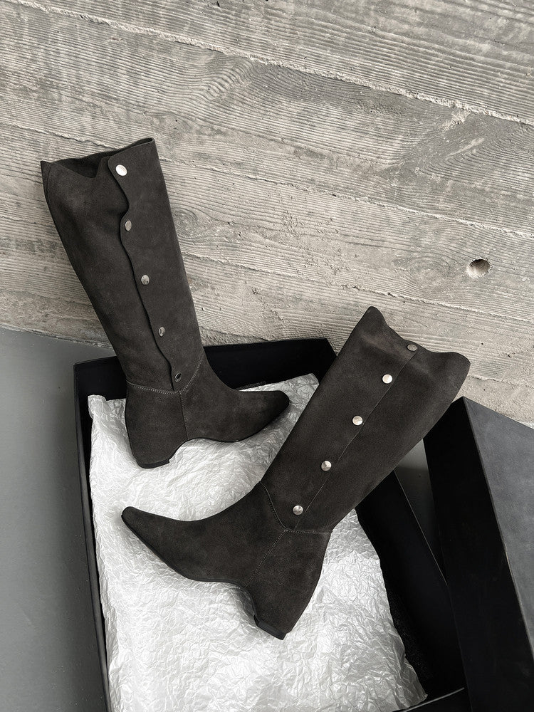 Karin Luna Bestseller Hot-Selling Hidden Buckle Lazy Style Square-Toe Height-Increasing Suede Western Boots