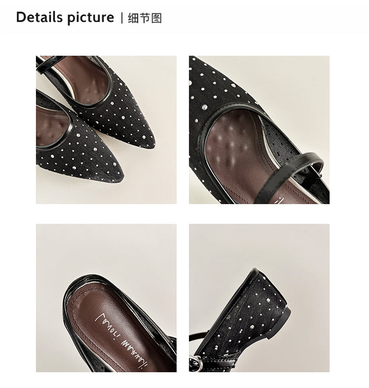 Karin Luna In Stock Spot Goods  Breathable Mesh Fabric Embellished Hand Drill Pointed Toe Slippers