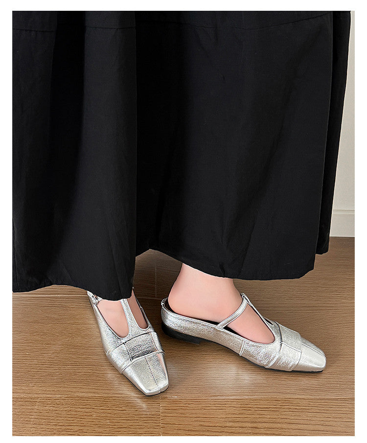 Karin Luna In Stock Spot Goods  t Square-Toed Full Leather Basic Slippers