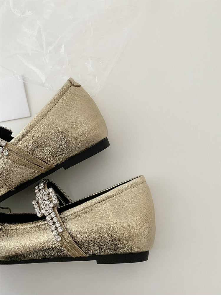 Karin Luna In Stock Spot Goods  Vintage Sweet Rhinestone One-Strap Granny Flats