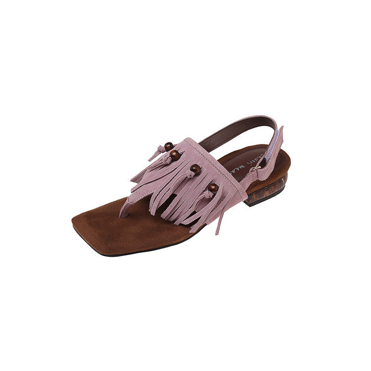 Karin Luna  Tassel Series~Spot Goods  In-stock Clip-toe Square Toe Sandals