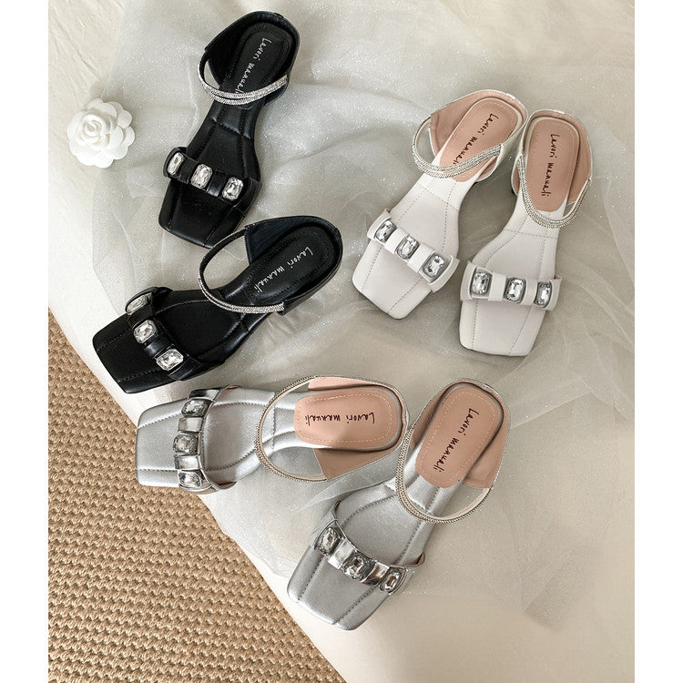 Karin Luna Bestseller Popular Rhinestone Ribbon Square Toe Slippers