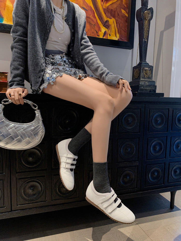 Karin Luna Casual Shoes Series~  In Stock In Stock Magic Tape Round Toe Internal Height Increase Single Strap Flats
