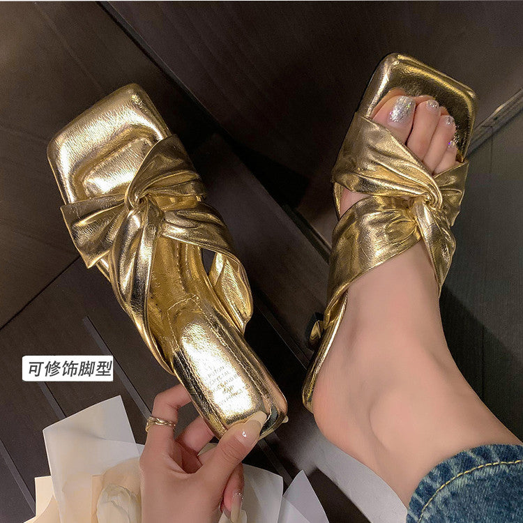 Karin Luna In Stock Spot Goods   Absolutely amazing4Color Cross Strap Thick Heel Square Toe Soft Slippers