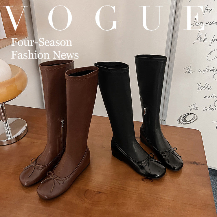 Karin Luna In Stock Spot Goods  Butterfly Knot Round Toe Hidden Heel Boots