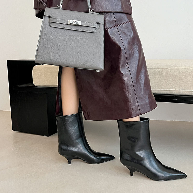 Karin Luna In Stock Spot Goods Minimalist Tube Kitten Heel Short Boots