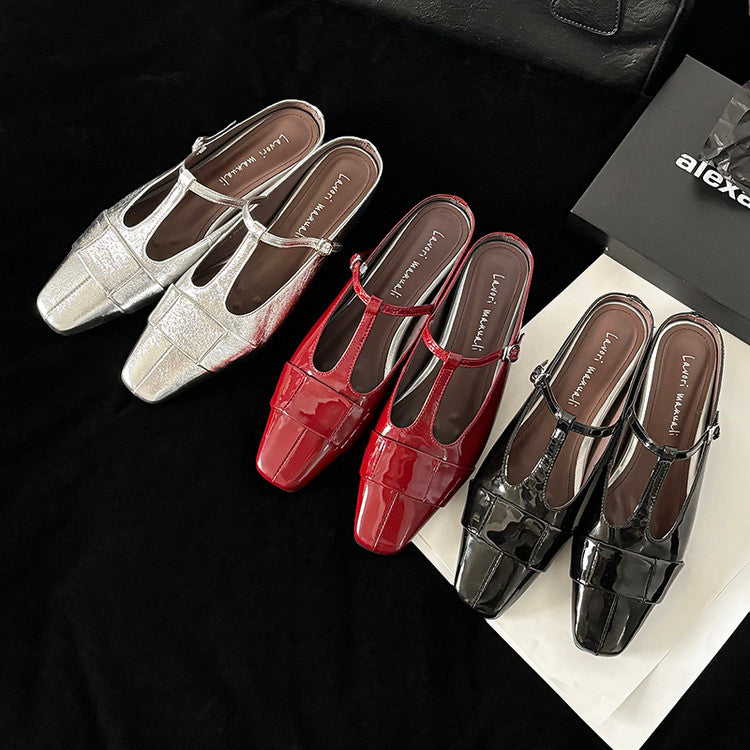 Karin Luna In Stock Spot Goods  t Square-Toed Full Leather Basic Slippers