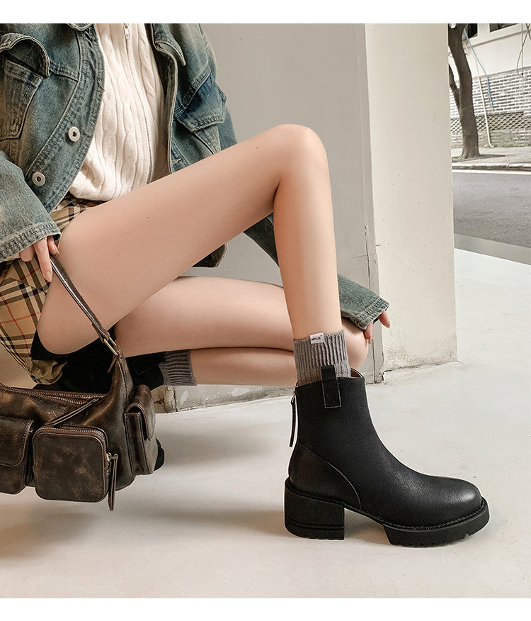 Karin Luna In Stock Versatile Round Toe Chunky Heel Ankle Boots