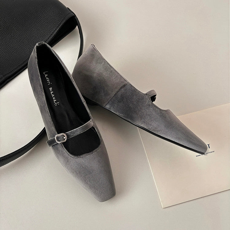 Karin Luna In Stock Spot Goods  Elegant Square-Toe One-Strap Height-Increasing Flats