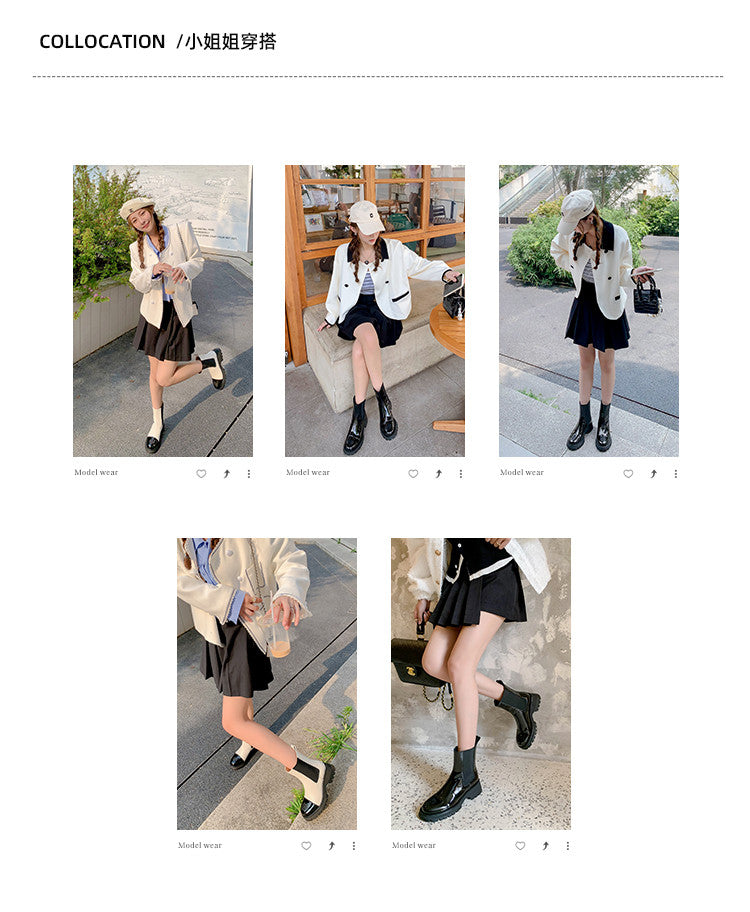 Karin Luna In Stock Spot Goods  Classic Embroidered Camellia Round Toe Thick Sole Chelsea Boots