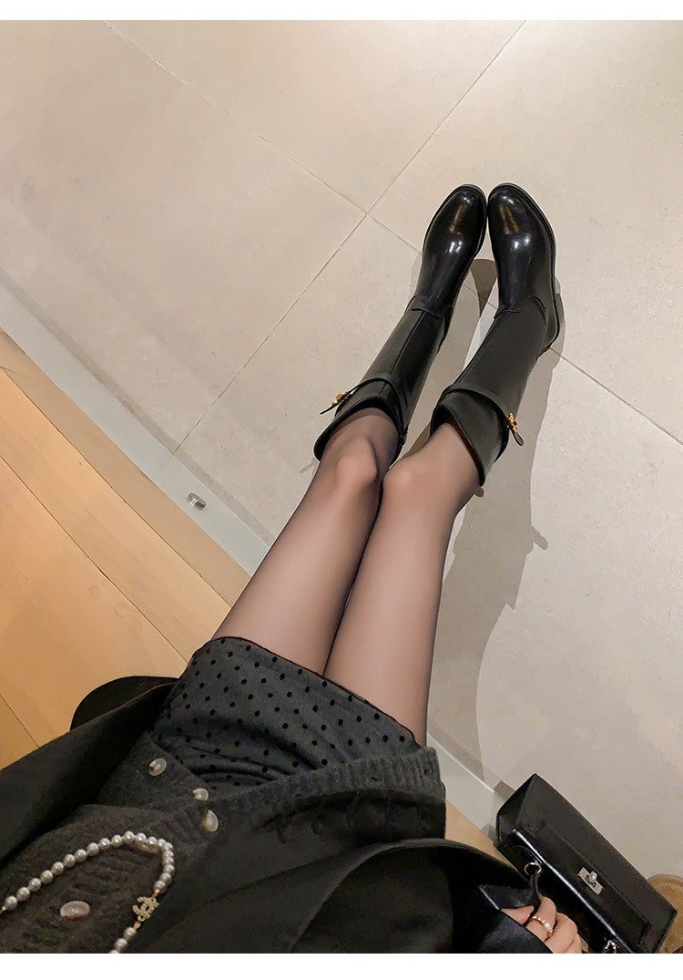 Karin Luna In Stock Classic Style Now Round Toe Flat Bottom Casual Slimming Knight Boots
