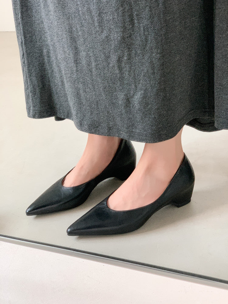 Karin Luna Full Layer Inside and Out~Basic Versatile Retro French Pointed Toe Irregular Heel Single Shoes