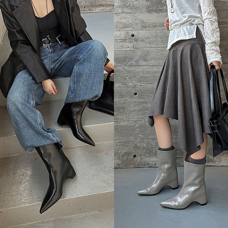Karin Luna Elegant Pointed Toe Hidden Wedge Short Boots