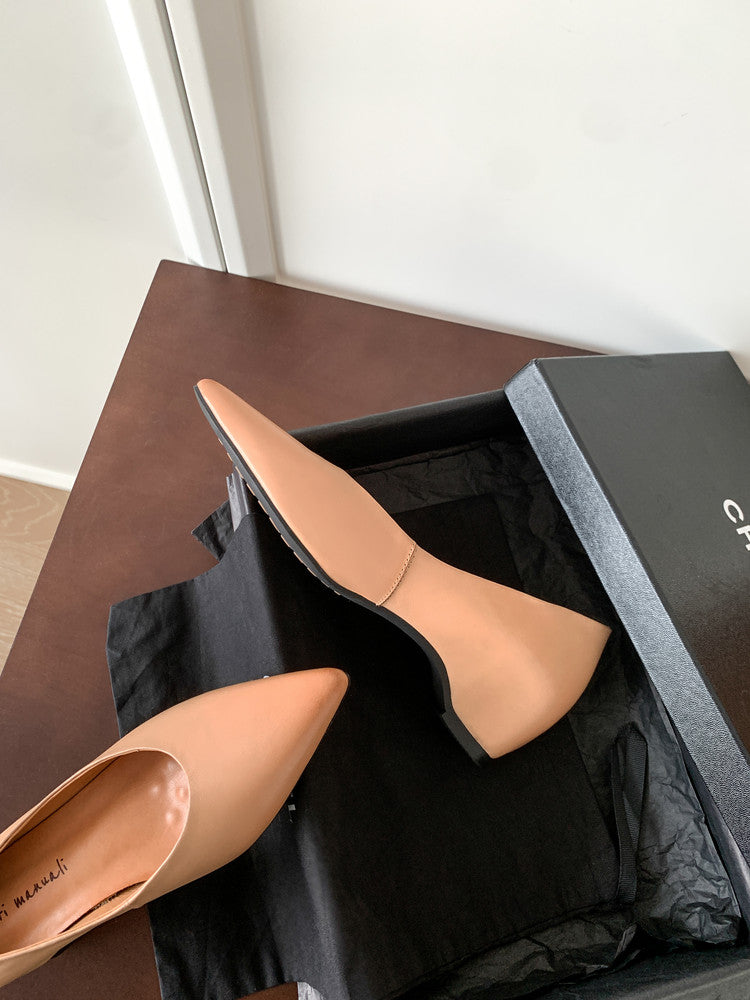 Karin Luna Full Layer Inside and Out~Basic Versatile Retro French Pointed Toe Irregular Heel Single Shoes