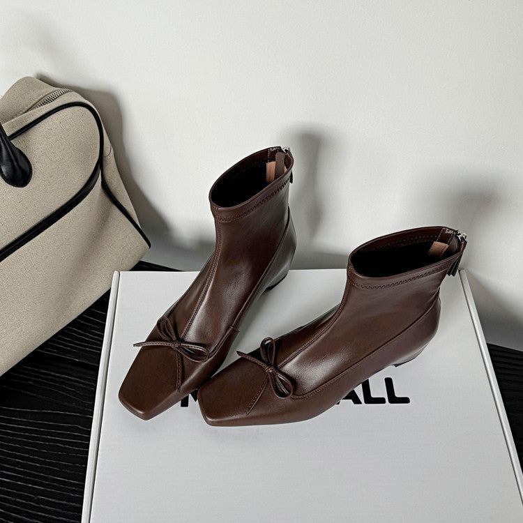 Karin Luna French Style Square Toe Bowknot Hidden Wedge Slim Boots