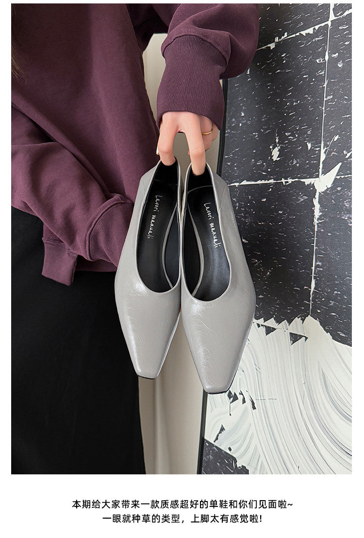 Karin Luna In Stock In Stock ~Basic Versatile French Style Small Square Toe Shallow Mouth Single Shoes