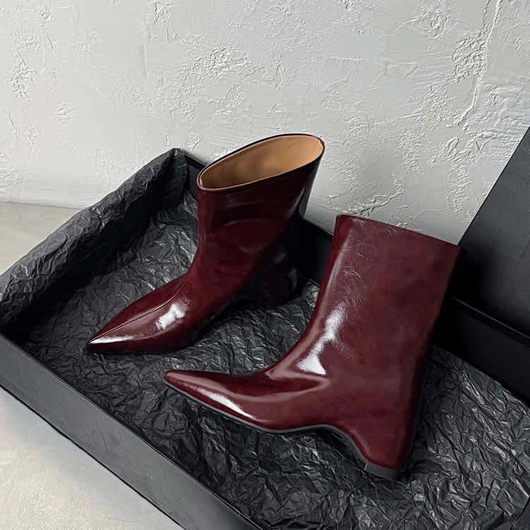 Karin Luna Elegant Pointed Toe Hidden Wedge Short Boots