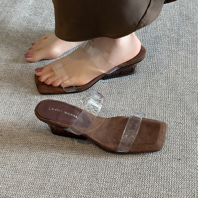 Karin Luna Hot-Selling Amber Element~Spot Goods Spot Goods Transparent tpu   Minimalist Square-Toed One-Strap Slippers