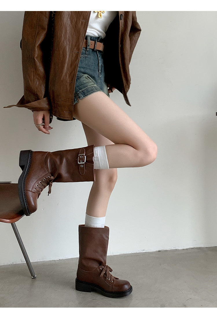 Karin Luna Bestseller Large Tube Thick Sole Martin Boots with Belt Buckle