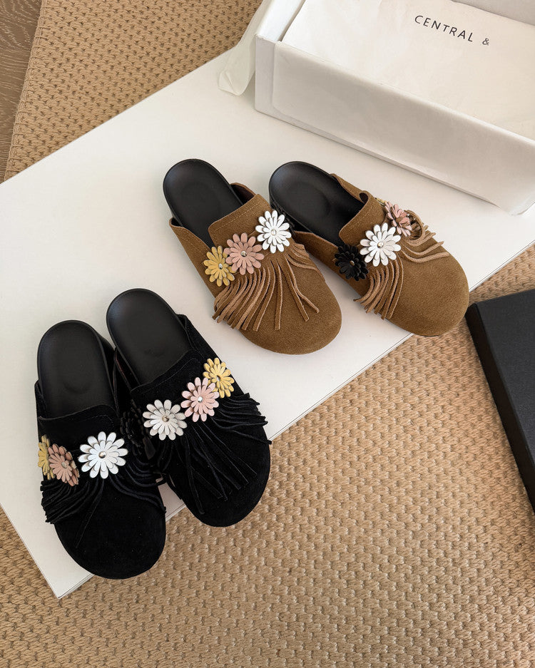 Karin Luna   Tassel Three-Dimensional Flower Thick-Soled Closed-Toe Slippers