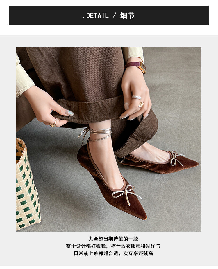 Karin Luna In Stock In Stock Retro Velvet Pointed Toe Bowknot Single Shoes