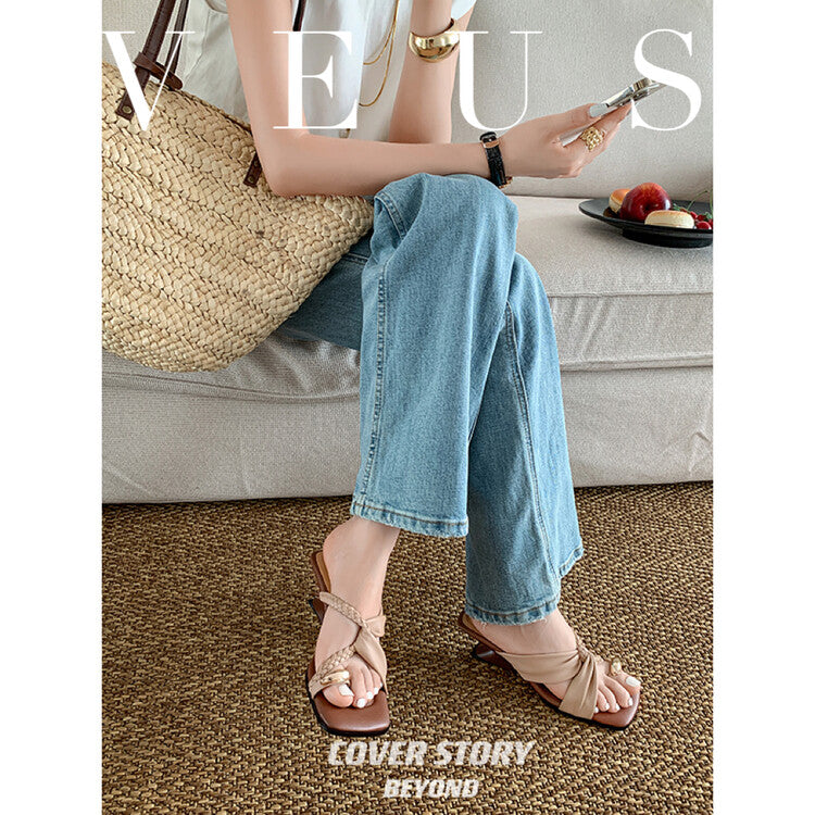 Karin Luna has a sense of design ~Twist Braided Cross Strap Square Toe Sandals