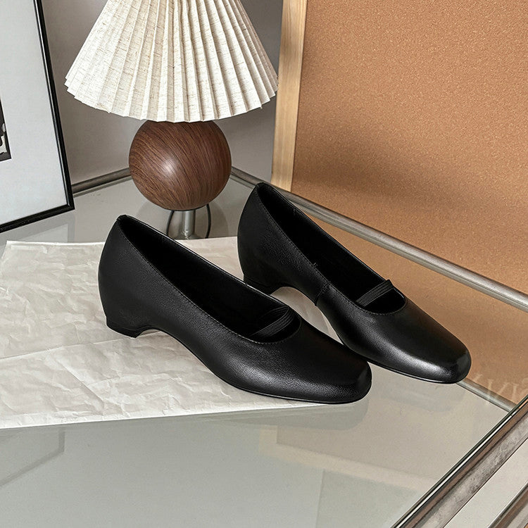 Karin Luna In Stock Spot Goods    Retro Elastic Band Chunky Heel Single Shoes