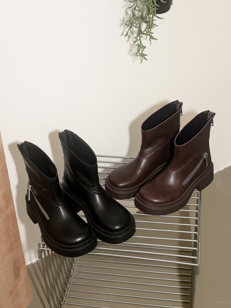 Karin Luna Niche Diagonal Zipper Basic Thick Sole Short Boots