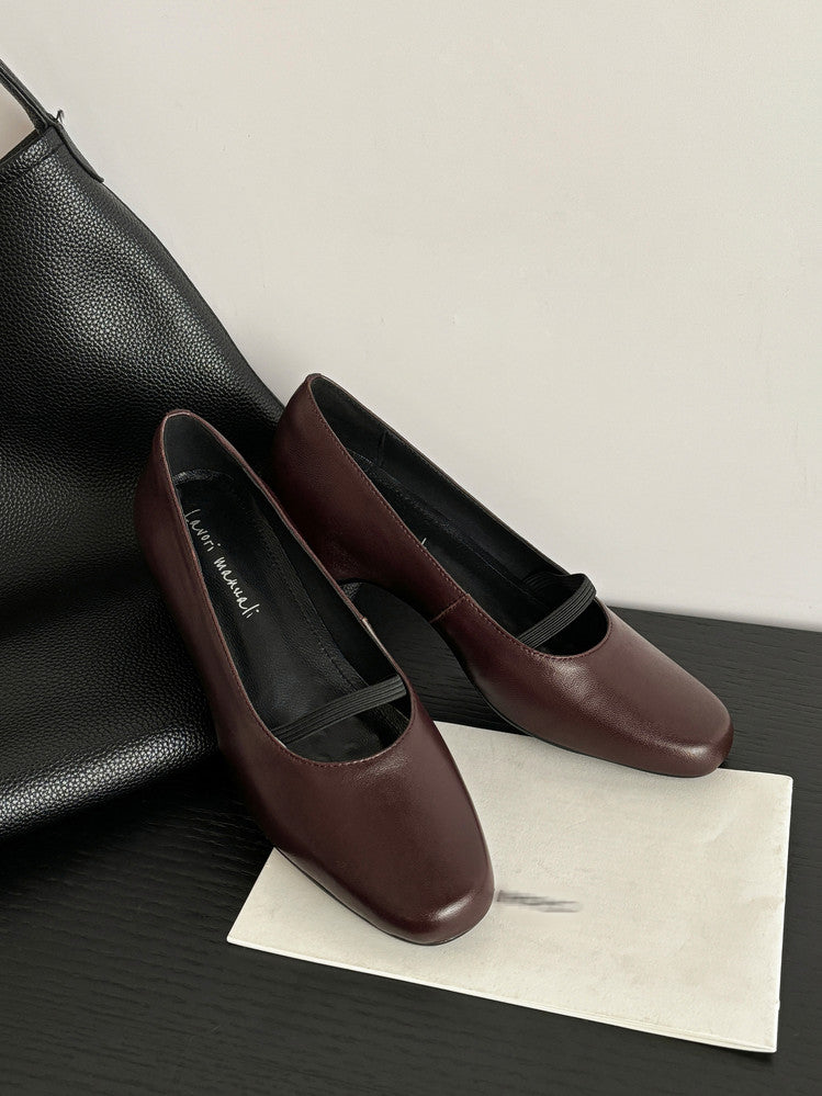 Karin Luna In Stock Spot Goods    Retro Elastic Band Chunky Heel Single Shoes