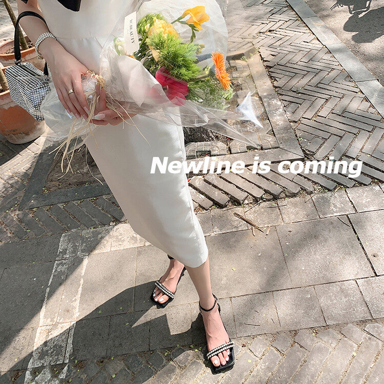 Karin Luna Classic Style   Rhinestone Strap Chunky Heel Open-Toe Sandals