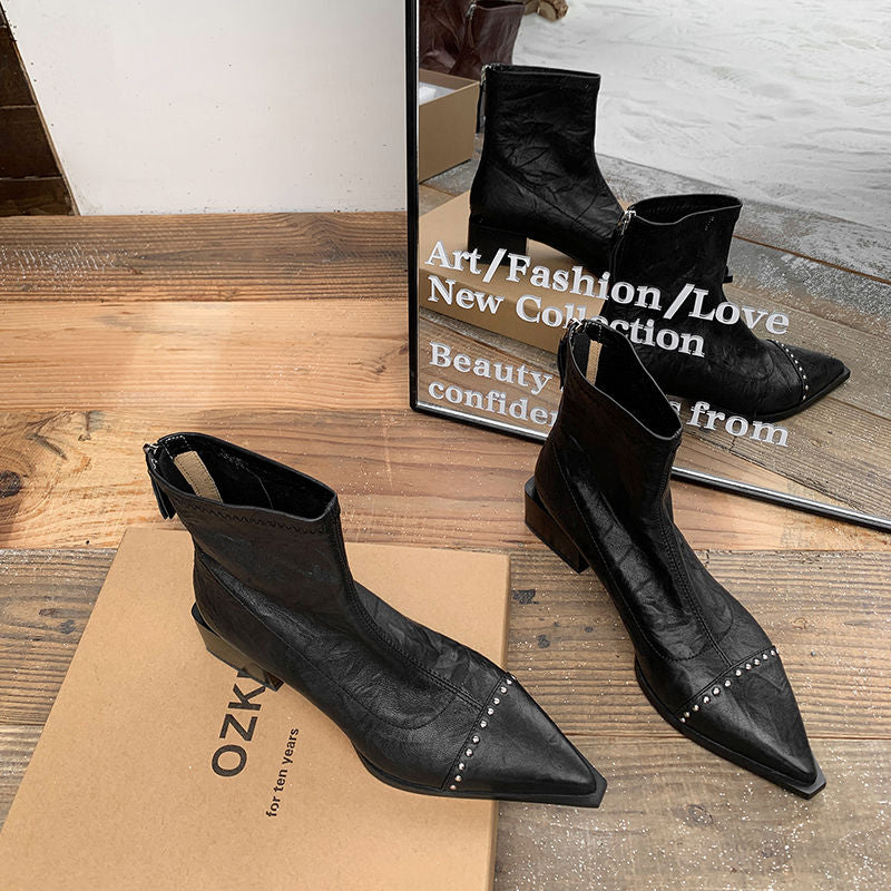 Karin Luna In Stock In Stock Slim Boots Series~Pointed Toe Rivet Slim Short Boots