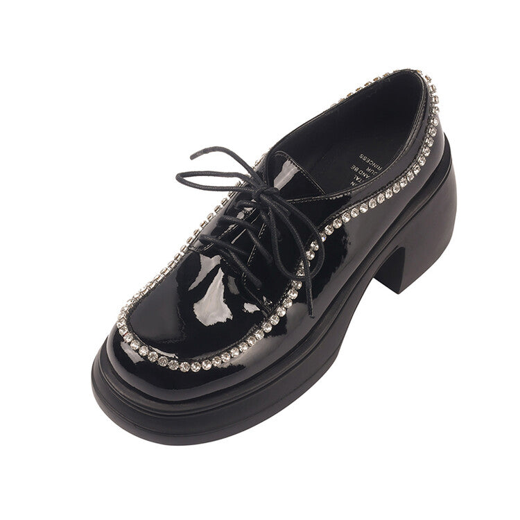 Karin Luna In Stock In Stock  Rhinestone Shoe Edge Trim Lace-up Thick Sole Loafers Best-selling in stock