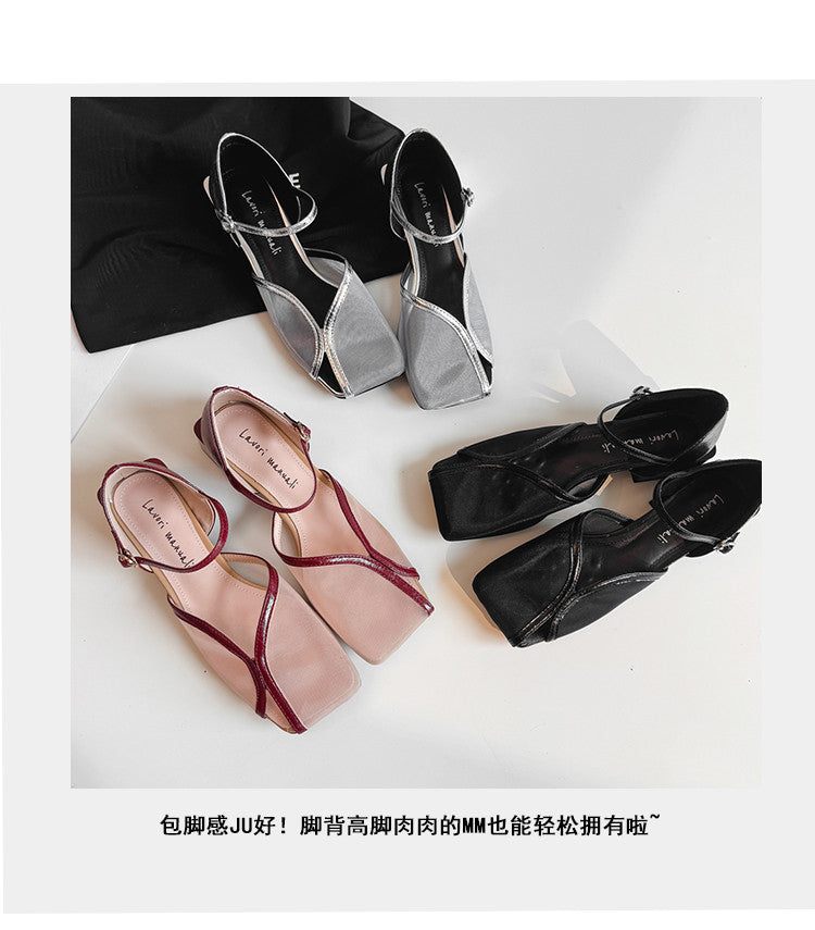 Karin Luna In Stock In Stock  Internet Celebrity Style Square Toe Mesh Chunky Heel Sandals