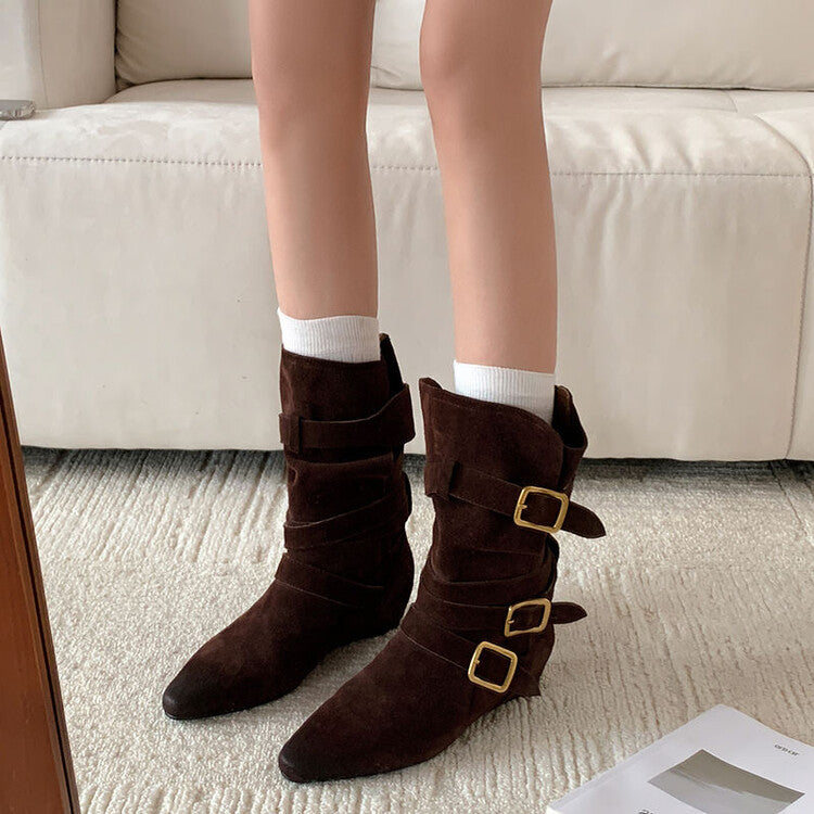 Karin Luna Cow Leather Small Square Toe Belt Buckle Fashion Boots
