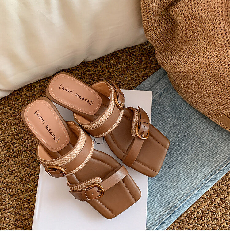 Karin Luna Hot-Selling In Stock  Retro Wedge Belt Square Toe Irregular Heel