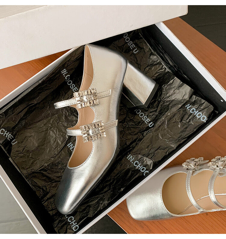 Karin Luna In Stock In stock   The heroine Ao~Square Toe High Heel One Strap Popular Rhinestone Mary Jane Shoes